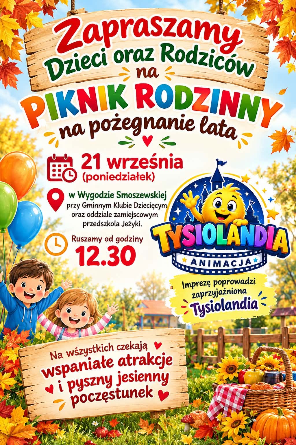 Piknik rodzinny na pożegnanie lata – informacja dla rodziców z przedszkola Radosne Wzgórze
