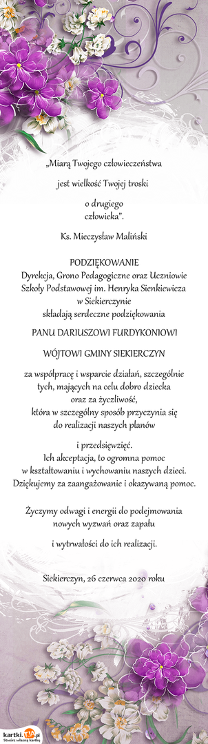 Podziękowania dla Pana Wójta
