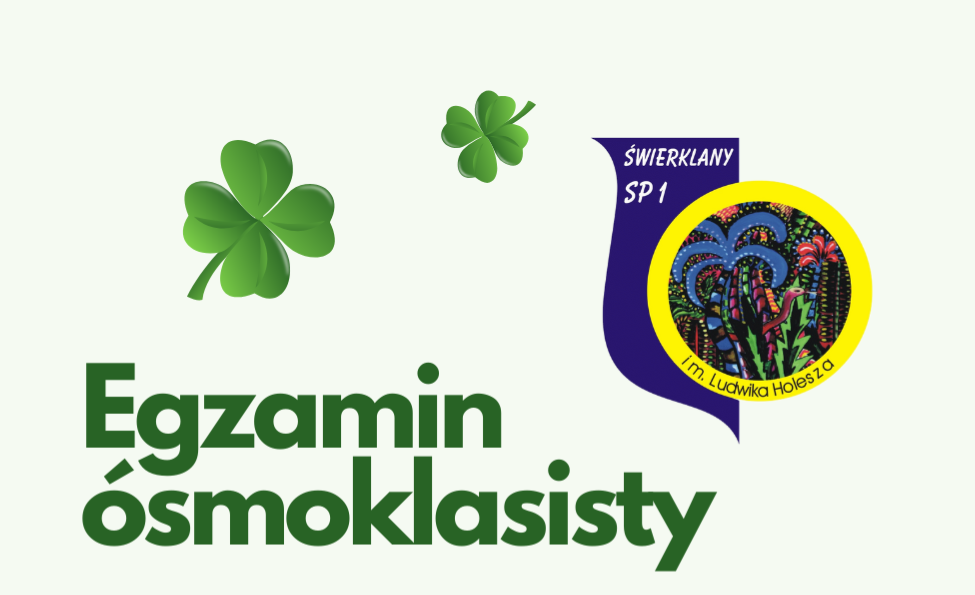 Plansza z napisem Egzamin ósmoklasisty. Trzymamy kciuki. Powodzenia. 
