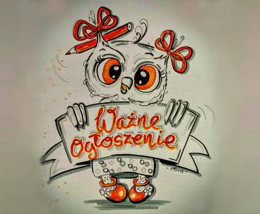 Sowa z napisem ważne ogłoszenie