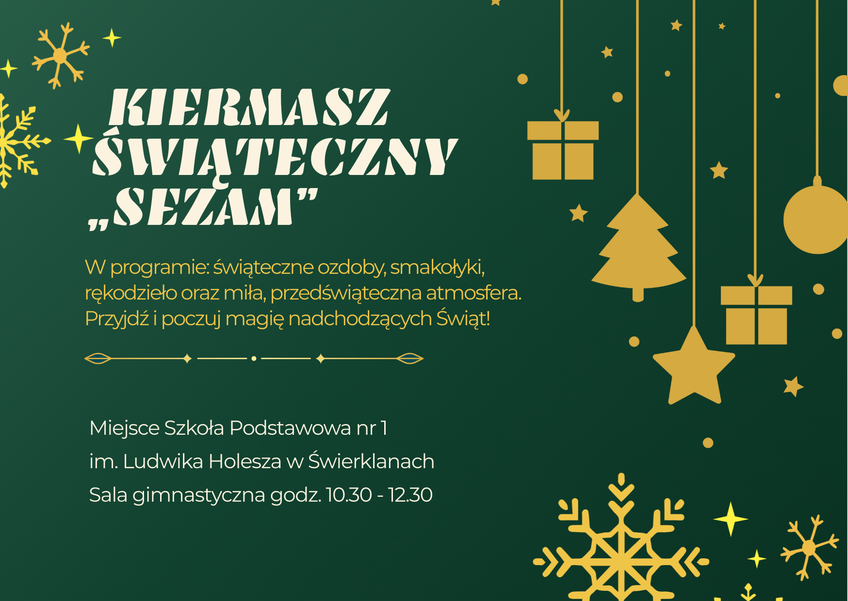 Plakat kiermasz świąteczny SEZAM zaproszenie