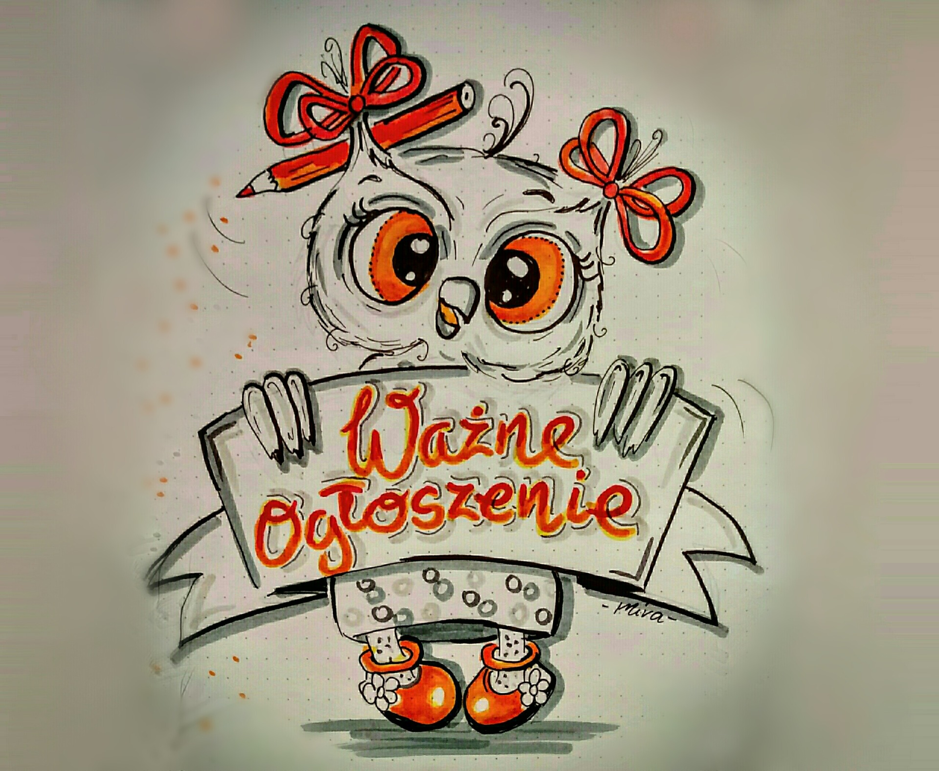 Sowa z napisem ważne ogłoszenie