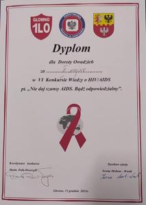 SUKCESY NASZYCH UCZENNIC 
W POWIATOWYM KONKURSIE WIEDZY O AIDS 