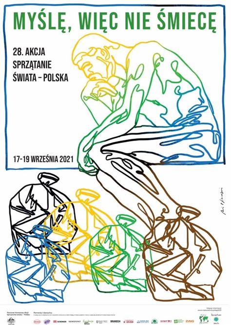 Plakat reklamowy akcji "Myślę, więc nie śmiecę" SPRZĄTANIE ŚWIATA 2021