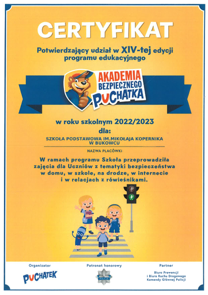 Certyfikat Akademia Bezpiecznego Puchatka