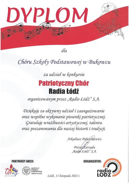 Podziękowanie za udział w konkursie Radia Łodź