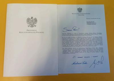 List od Prezydenta RP z podziękowaniem za udział Ośrodka w Narodowym Czytaniu 2024.