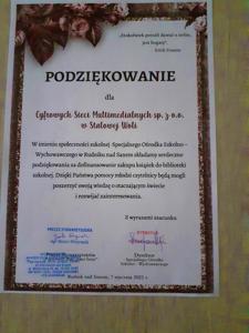 Podziękowanie dla firmy Cyfrowe Sieci Multimedialne w Stalowej Woli.