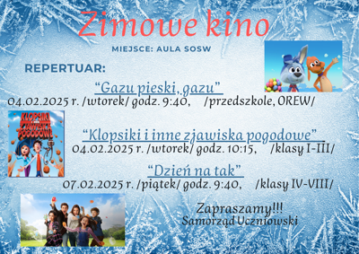 Plakat z repertuarem Zimowego Szkolnego Kina