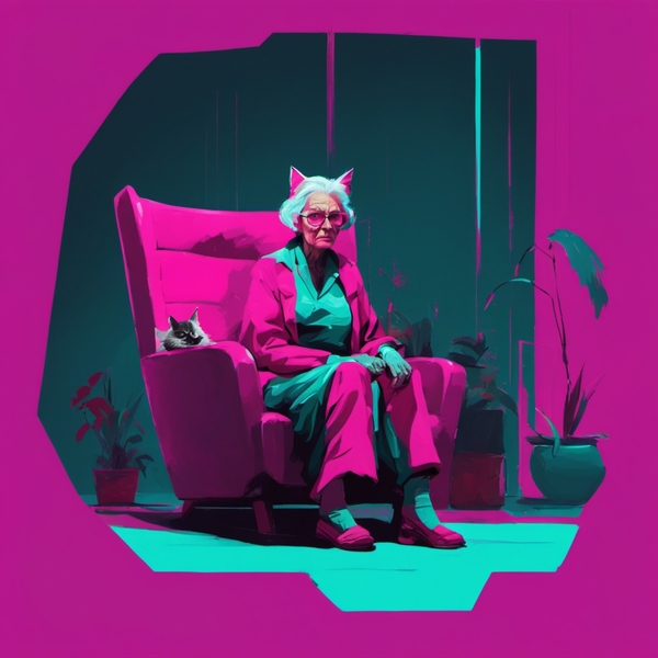 Kobieta z kotem . Obrazy zainspirowane postacią W. Szymborskiej stworzone przy użyciu AI)