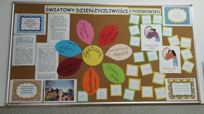 Gazetka na korytarzu Dzień Życzliwości i Pozdrowień 
