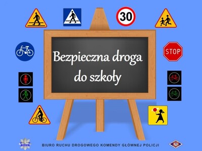 Bezpieczna droga do szkoły - grafika ze znakami drogowymi