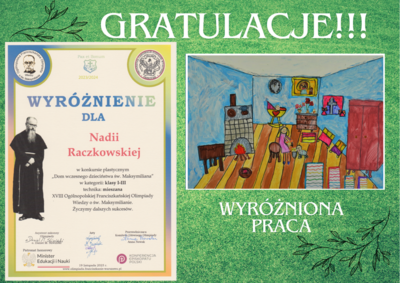 Mamy finalistkę Ogólnopolskiej Franciszkańskiej Olimpiady Wiedzy o Św. Maksymilianie! Gratulacje dla Nadii Raczkowskiej z kl. III a.