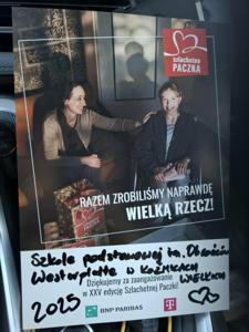 Podziękowanie dla szkoły za udział w Szlachetnej Paczce