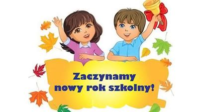 rysunek: dzieci i napis witaj szkoło