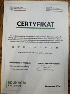 certyfikat potwierdzający udział w zajęciach