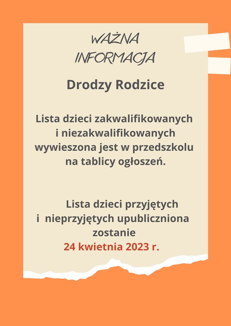 Informacja dla rodziców