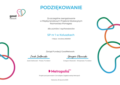 Podziękowania Fundacji GoodNetwork