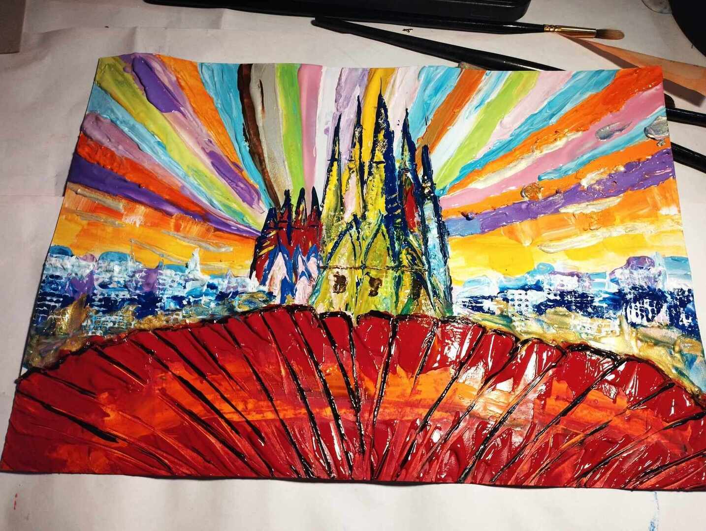 Pocztówka z Hiszpanii przedstawiająca Sagradę Familię w Barcelonie