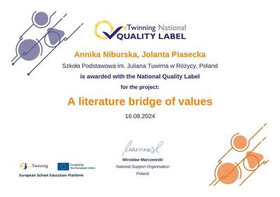 Certificate uzyskany w ramach projektu. 