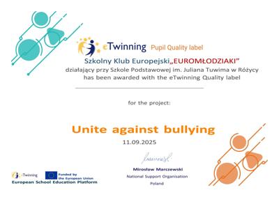 Certyfikat dla szkoły. 