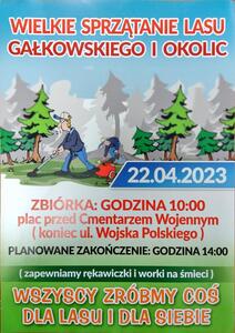 Plakat informujący o akcji sprzątania lasu