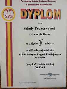 dyplom - 2 miejsce w półfinale wojewódzkim w Sztafetowych Biegach Przełajowych chłopców