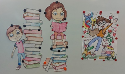 Dekoracja w bibliotece z okazji pasowania na czytelnika