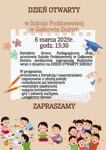 Plakat informujący o dniu otwartym szkoły