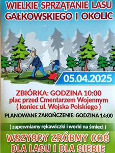 Plakat informujący o akcji sprzątania lasu