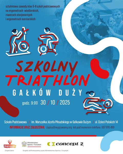 Plakat informacyjny o szkolnym triathlonie