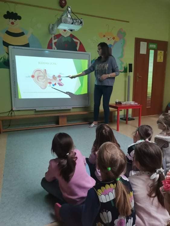 Dzieci poznają budowę ucha - prezentacja multimedialna.