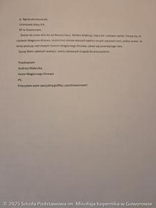 List do pana Andrzeja Maleszki, autora "Magicznego drzewa"