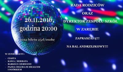 RADA RODZICÓW ORAZ DYREKTOR ZESPOŁU SZKÓŁ W ZARĘBIE ZAPRASZA NA ZABAWĘ ANDRZEJKOWĄ