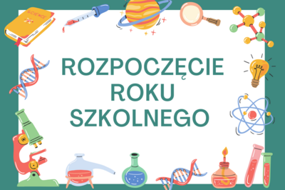 Grafika z przyborami szkolnymi i napisem rozpoczęcie roku szkolnego