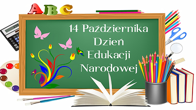 Zielona tablica szkolna a na niej napis 14 października - Dzień Edukacji Narodowej