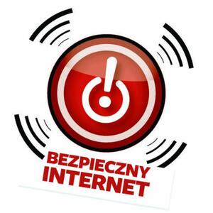 grafika z wykrzyknikiem i napisem "Bezpieczny Internet"