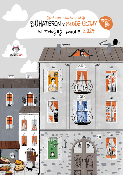 Plakat informacyjny do projektu na którym znajdują się dawne kamienice.