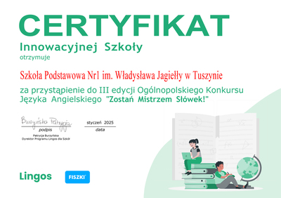 Certyfikat potwierdzający innowacyjność szkoły