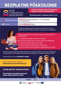 plakat  - półkolonie w ramach projektu „Klub Cyfrowych Możliwości"