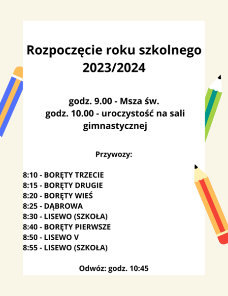 Harmonogram rozpoczęcia roku szkolnego 2023/2024
