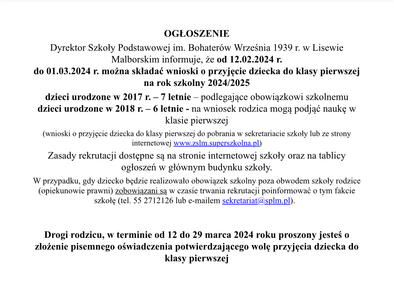 Rekrutacja do kl. 1