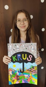 Uczennica klasy siódmej wykonała pracę plastyczną na Ogólnopolski Konkurs "Bezpiecznie na wsi mamy, wypadkom zapobiegamy".