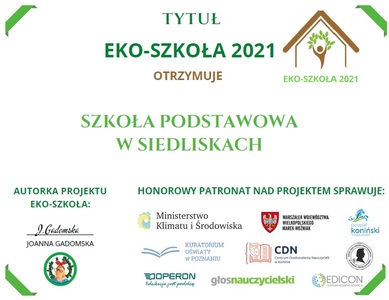 Dyplom "EKO-SZKOŁA 2021"