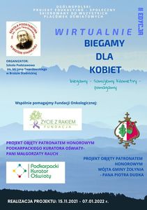 Plakat ogólnopolskiego projektu edukacyjno-społecznego "Wirtualnie biegamy dla Kobiet"