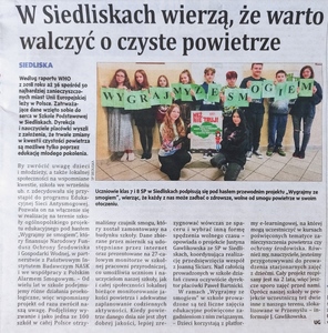 Artykuł "W Siedliskach wierzą, że warto walczyć o czyste powietrze"  zamieszczony w Życiu Podkarpackim