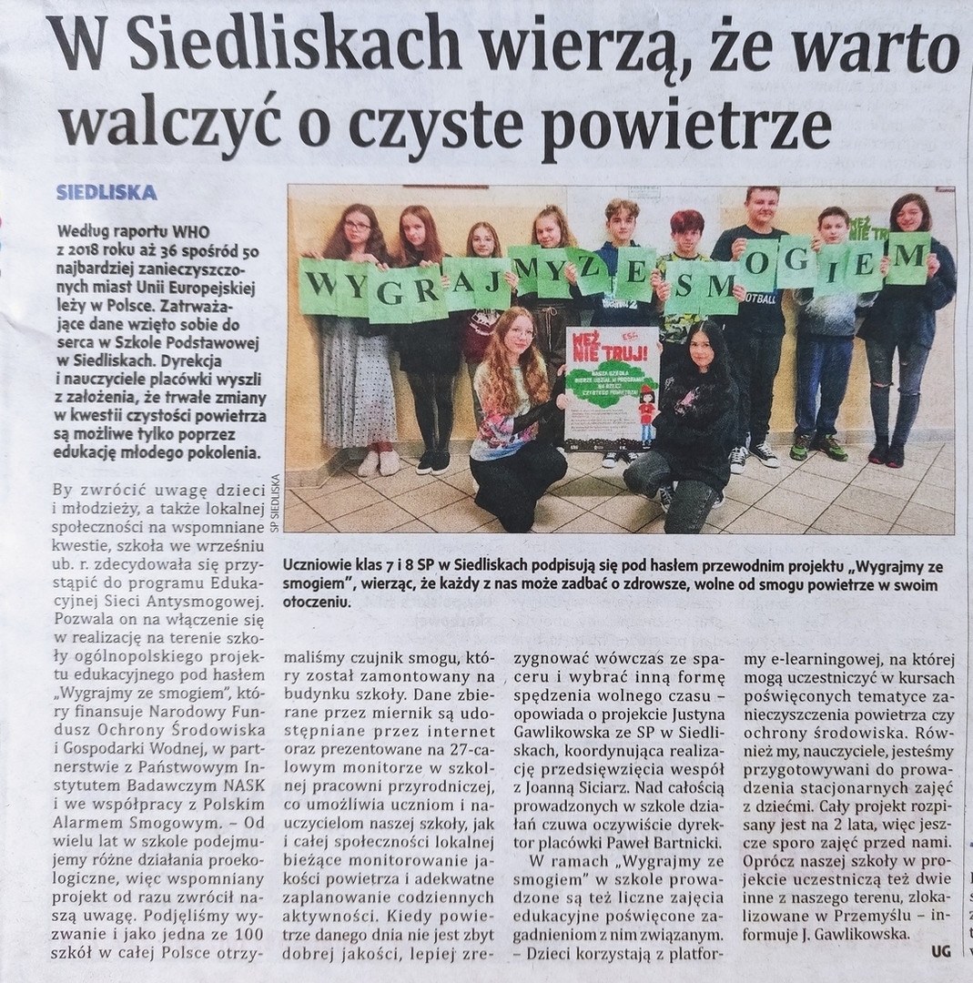 Artykuł "W Siedliskach wierzą, że warto walczyć o czyste powietrze" zamieszczony w Życiu Podkarpackim