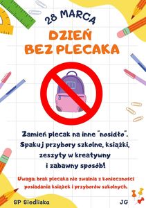Dzień bez plecaka - plakat informacyjny