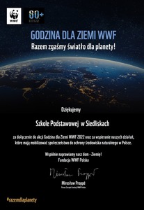 Godzina dla Ziemi WWF - podziękowanie za udział
