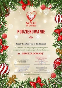 Podziękowanie za udział w akcji "Serce za Odwagę"